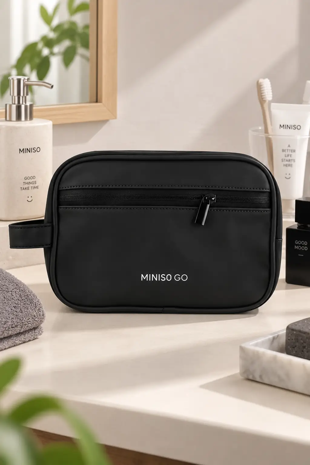 Miniso Lisanslı Büyük Kapasiteli Seyahat Çantası 23.5 Cm Siyah – Bölmeli Pratik Organizer