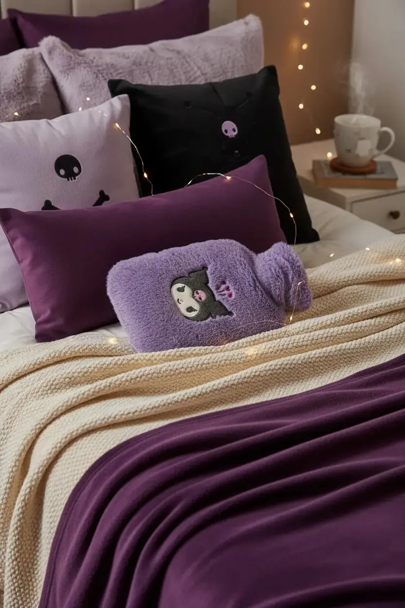 Sanrio Lisanslı Kuromi Sıcak Su Torbası – Sevimli Karakterli Ev Yaşam Rahatlama Örtüsü