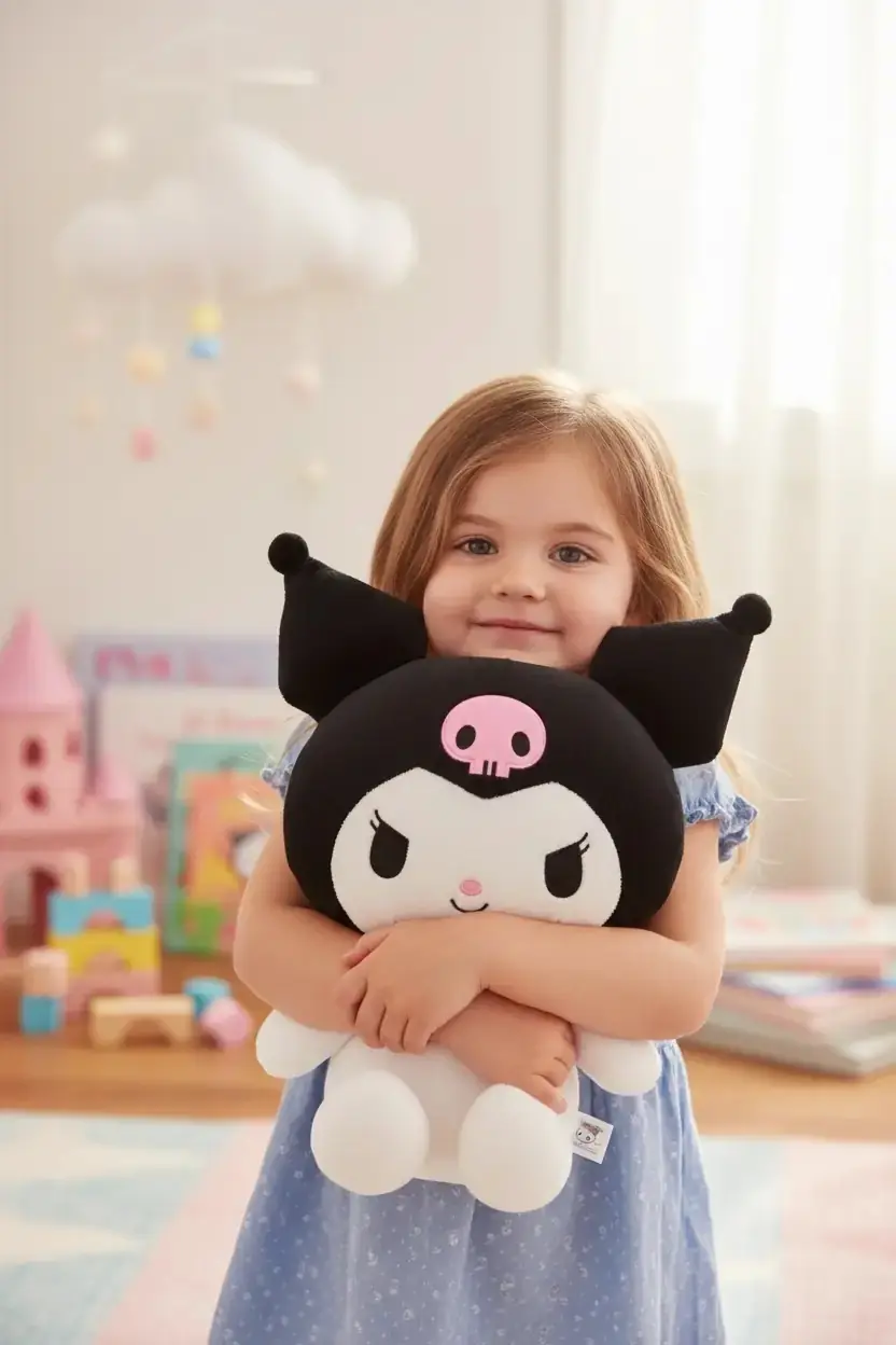 Sanrio Lisanslı Kuromi Peluş Oyuncak 25 Cm – Oturan Yumuşacık Sevimli Tasarım