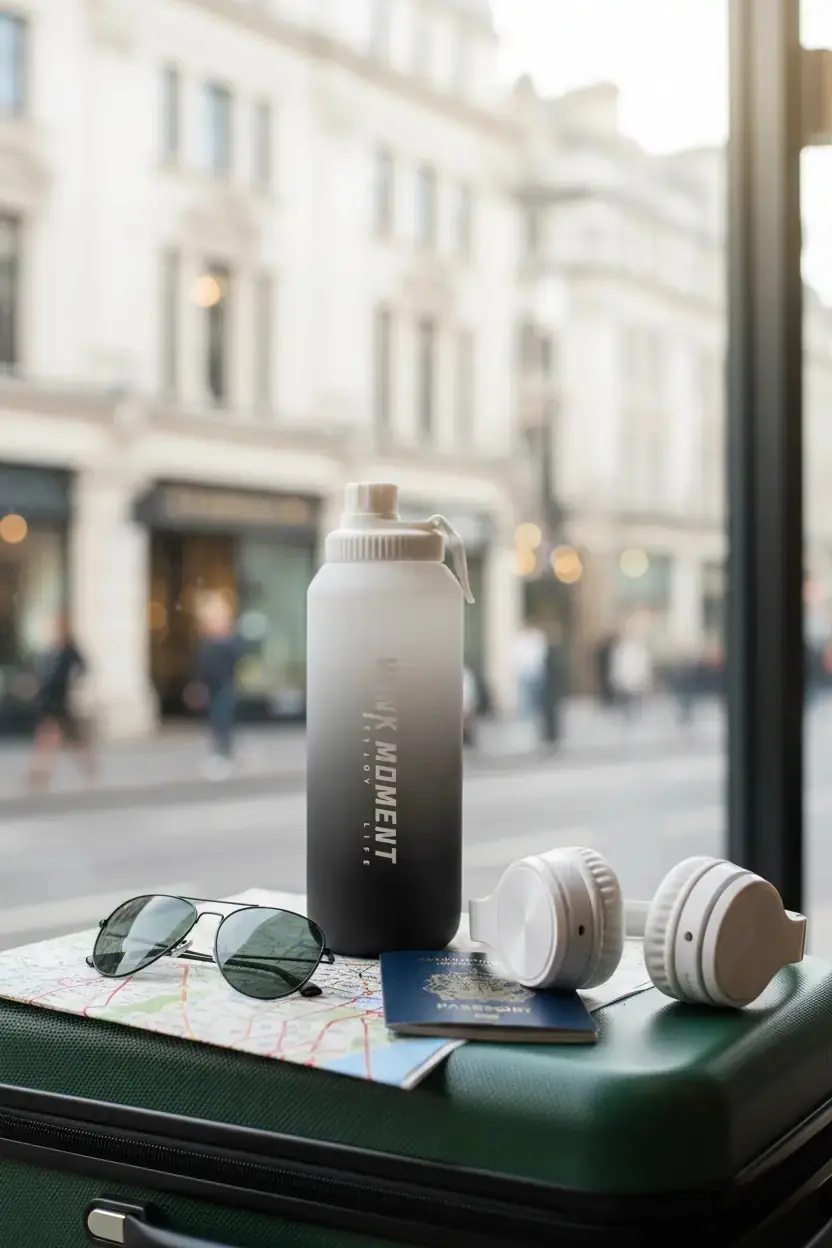 Miniso Lisanslı Siyah Beyaz Gradyan Termos 950 mL – Tutacaklı Tasarım