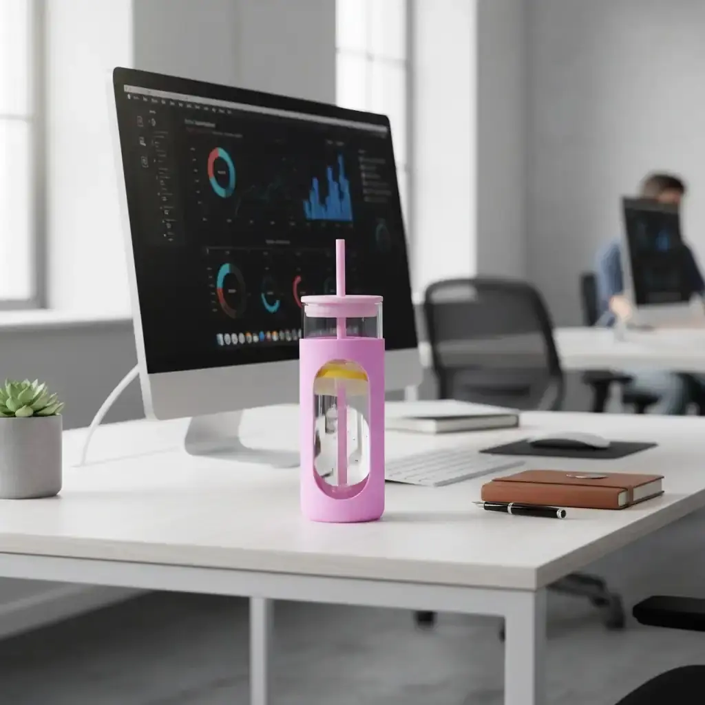 Miniso Lisanslı Silikon Kılıflı Pipetli Borosilikat Cam Şişe - Pembe (475 ml)