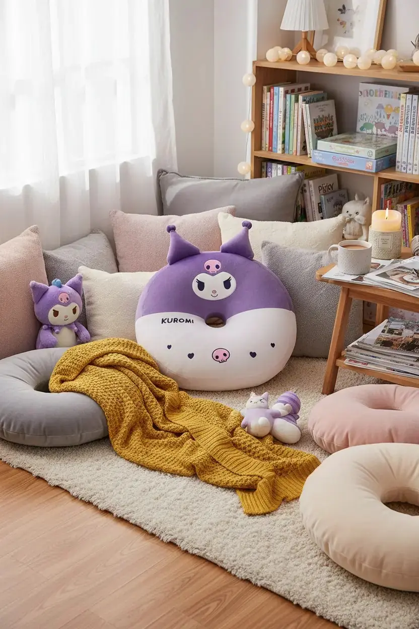 Sanrio Lisanslı Kuromi Oturma Minderi Yumuşak Dekoratif Yer Minderi 40 Cm