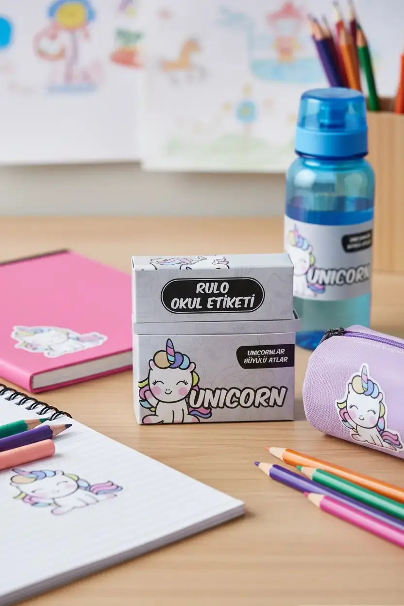Lilamor Rulo Okul Etiketi – Unicorn Temalı Pratik Kişiselleştirme Seti