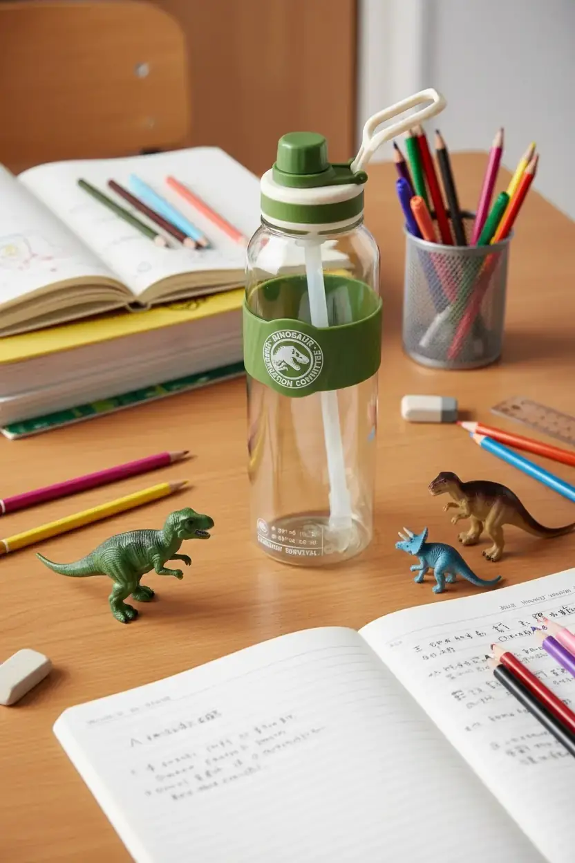 Jurassic World Lisanslı Ergonomik Saplı ve Pipetli Plastik Matara 1000 ml (Yeşil)