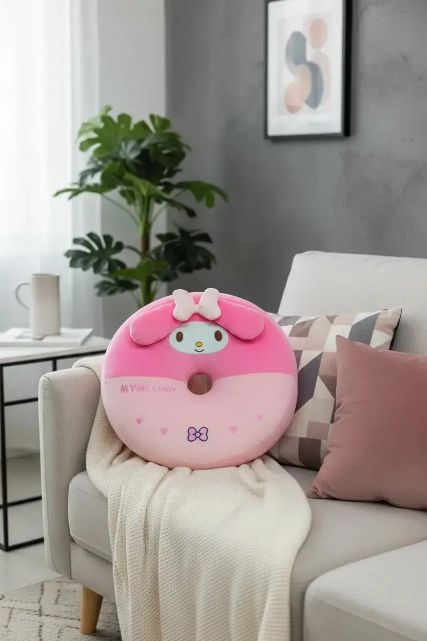 Sanrio Lisanslı Yuvarlak Peluş Yastık My Melody Dekoratif Yastık 40 cm