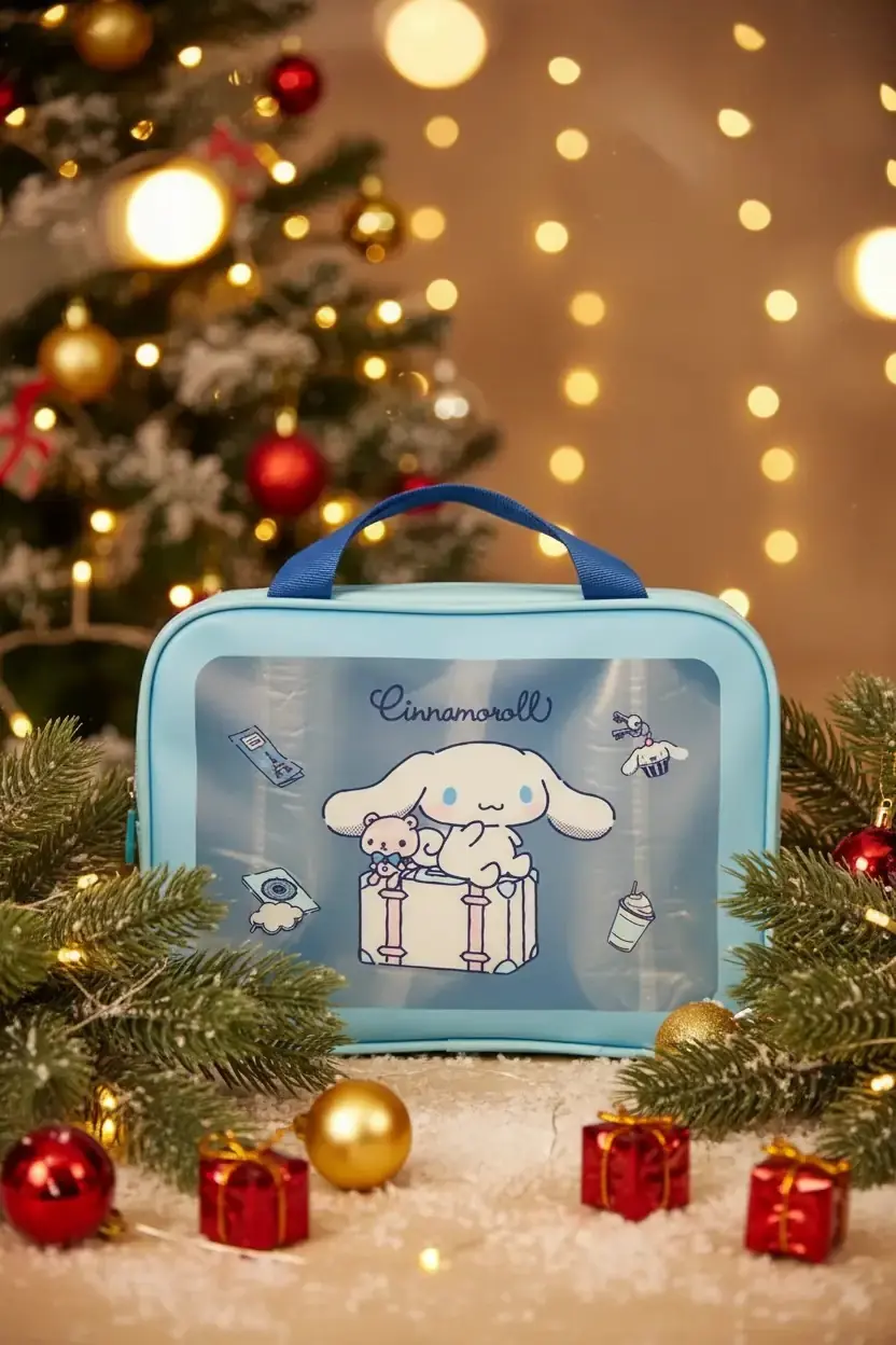 Sanrio Lisanslı Cinnamoroll Seyahat Çantası - PU Deri ve PVC Detaylı Fonksiyonel Kozmetik Çantası