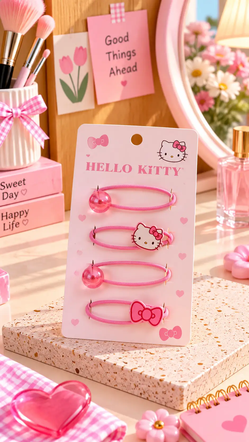 Sanrio Lisanslı Hello Kitty Saç Tokası Seti – 4 Adet Pembe Detaylı