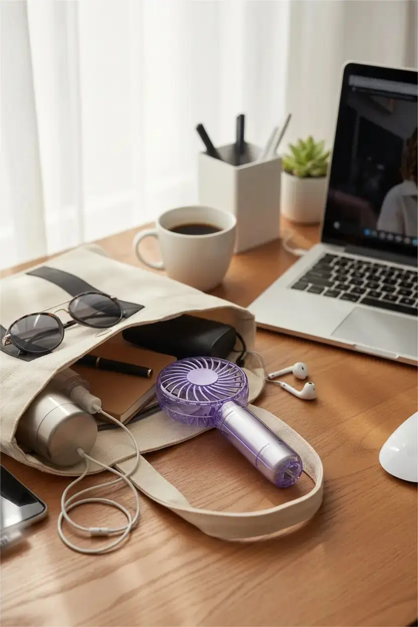 Miniso Lisanslı El Tipi Mini Fan Mor – Şarj Edilebilir Taşınabilir El Fanı 13,75 Cm