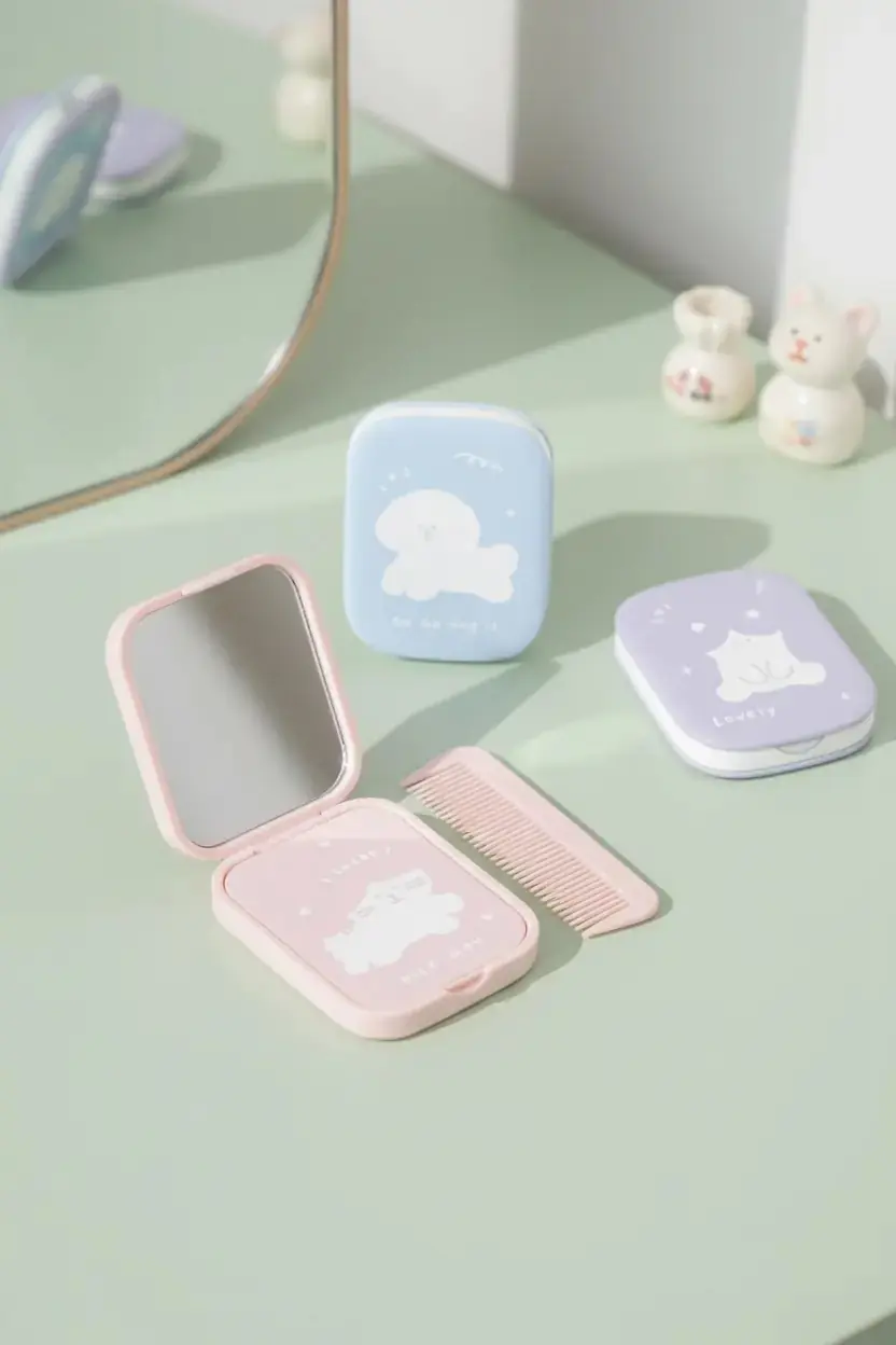 Miniso Lisanslı Hayvan Serisi Mini Ayna ve Tarak Seti – Taşınabilir 9 Cm