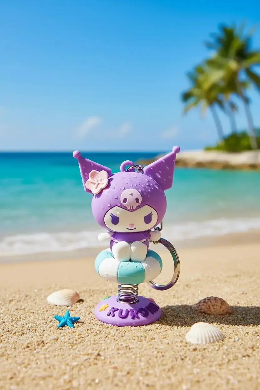 Sanrio Lisanslı Yaz Serisi Kuromi Karakterli Hareketli Figür Anahtarlık ve Çanta Aksesuarı