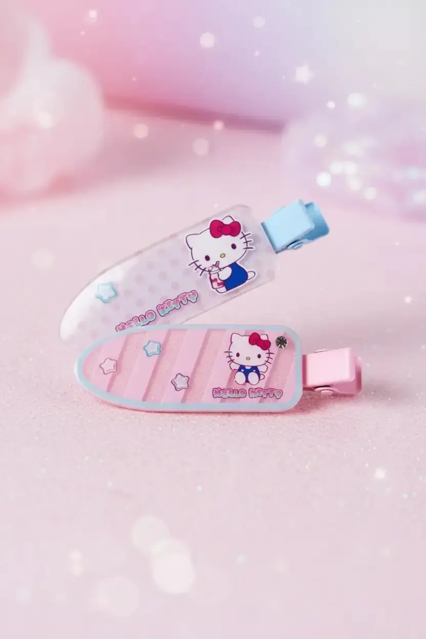 Hello Kitty Lisanslı Tatlı Fabrika Saç Tokası Seti (2 Adet) – Akrilik & Metal