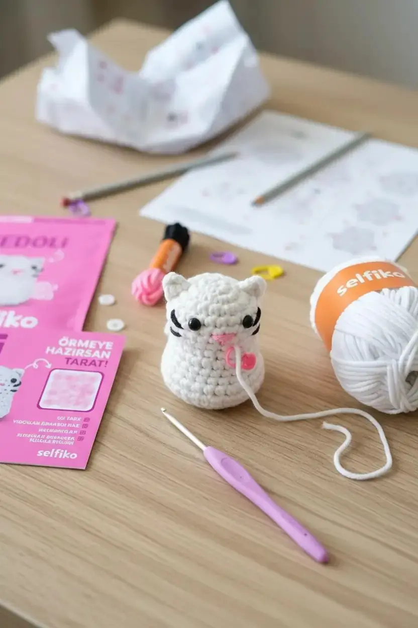 Kedi Figürlü Örgü İpi Seti – DIY Hobi Seti Kolay Başlangıç