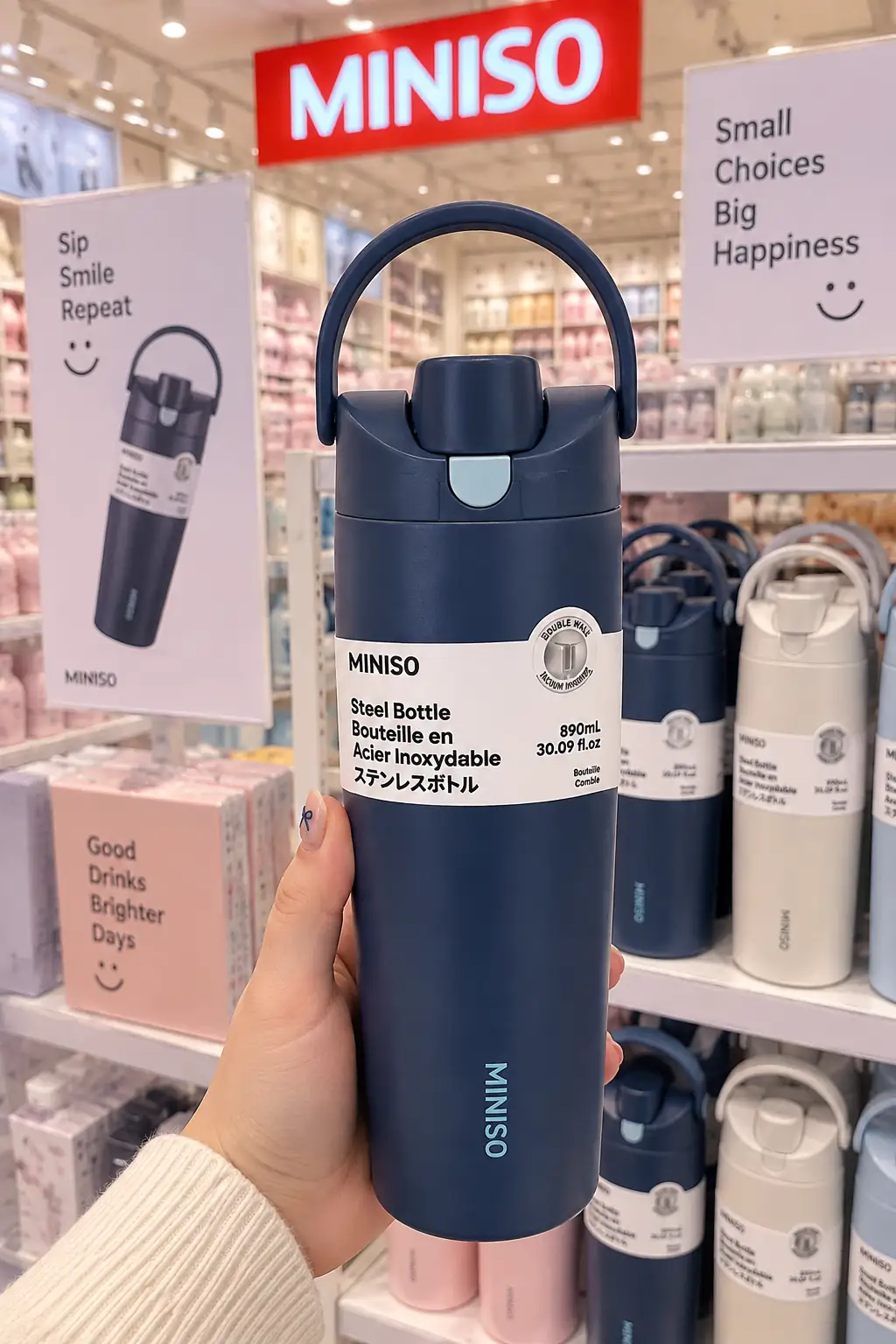 Miniso Lisanslı Pipetli Paslanmaz Çelik Bardak 890 Ml – Çift Cidarlı