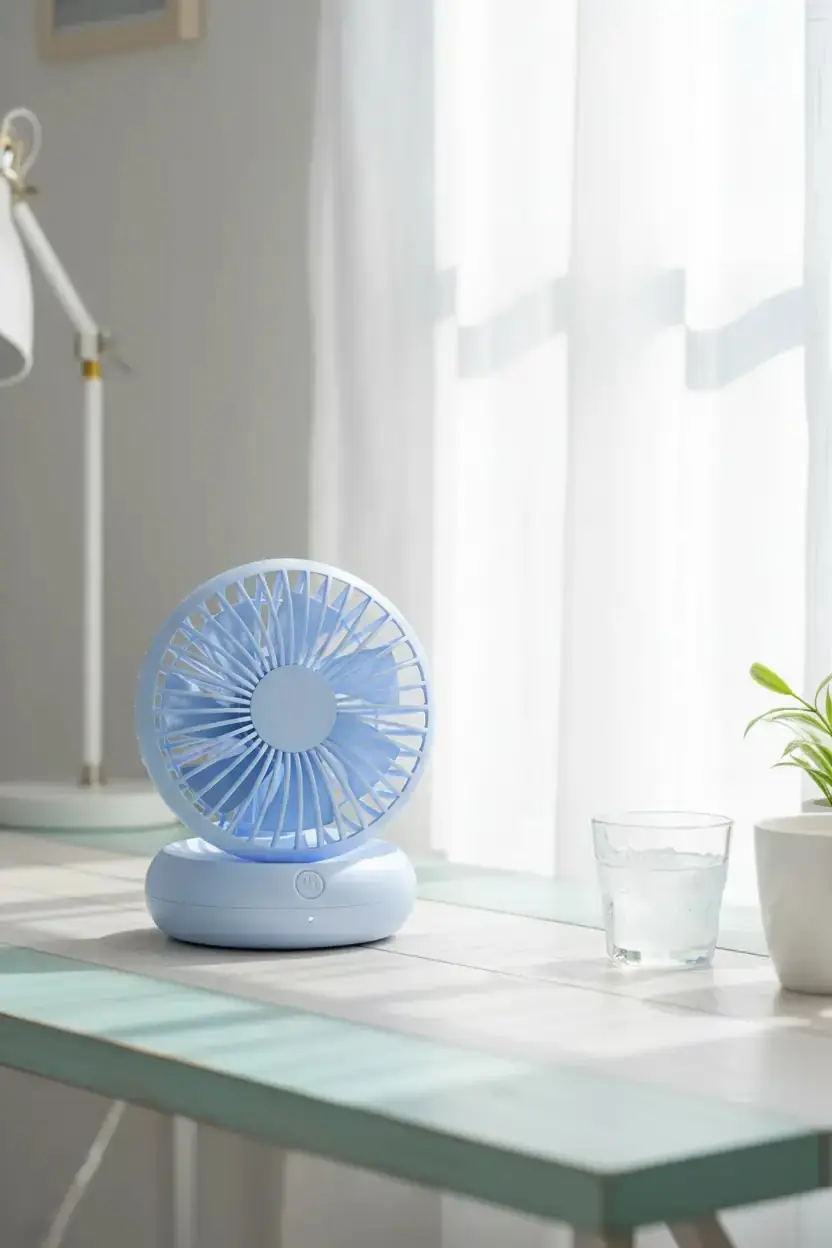 Miniso Lisanslı Soğutmalı Taşınabilir Masaüstü Fan Mavi – Çok Kademeli Hız Ayarlı Şık Tasarım 14 Cm