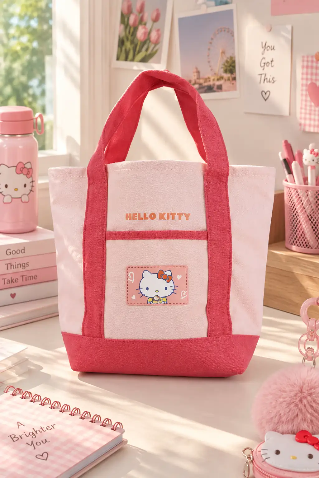 Sanrio Lisanslı Hello Kitty Meyve Serisi El Çantası Pembe – Hafif 30 Cm