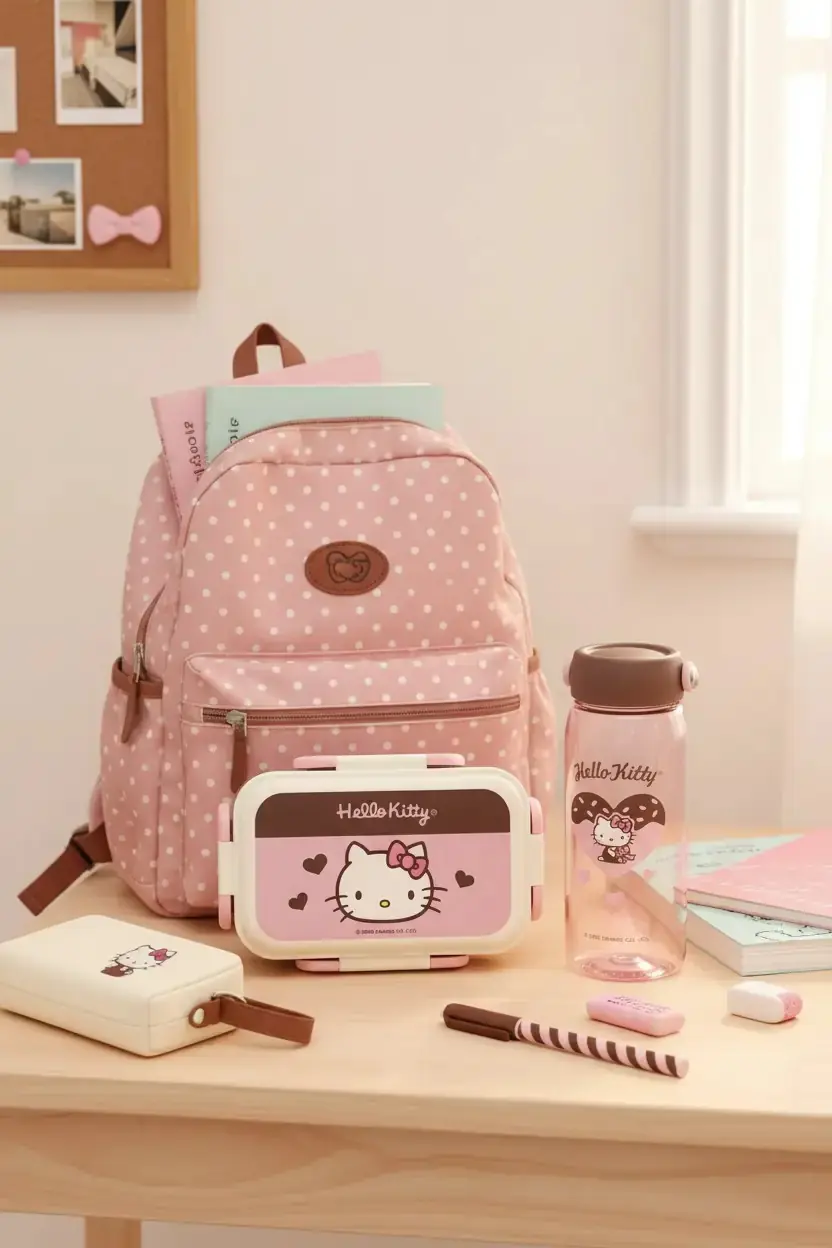 Hello Kitty Chocolate Serisi Yemek Kutusu ve Su Şişesi Seti