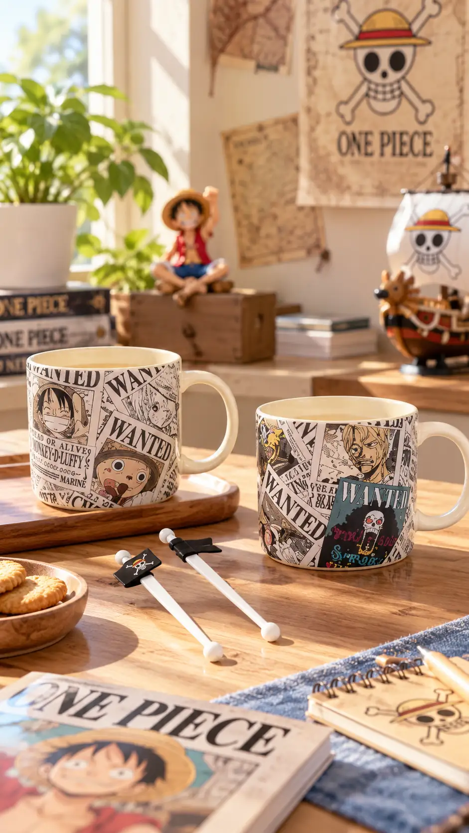 One Piece Lisanslı Seramik Kupa 500 mL – Karıştırma Çubuklu Tasarım