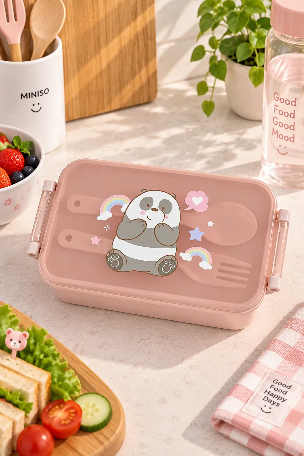 We Bare Bears Lisanslı Panda Çatal Kaşıklı Yemek Kabı – 470 Ml Beslenme Kutusu