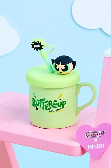 Powerpuff Girls Lisanslı Buttercup Süslemeli ve Pipetli Seramik Kupa 450 ML