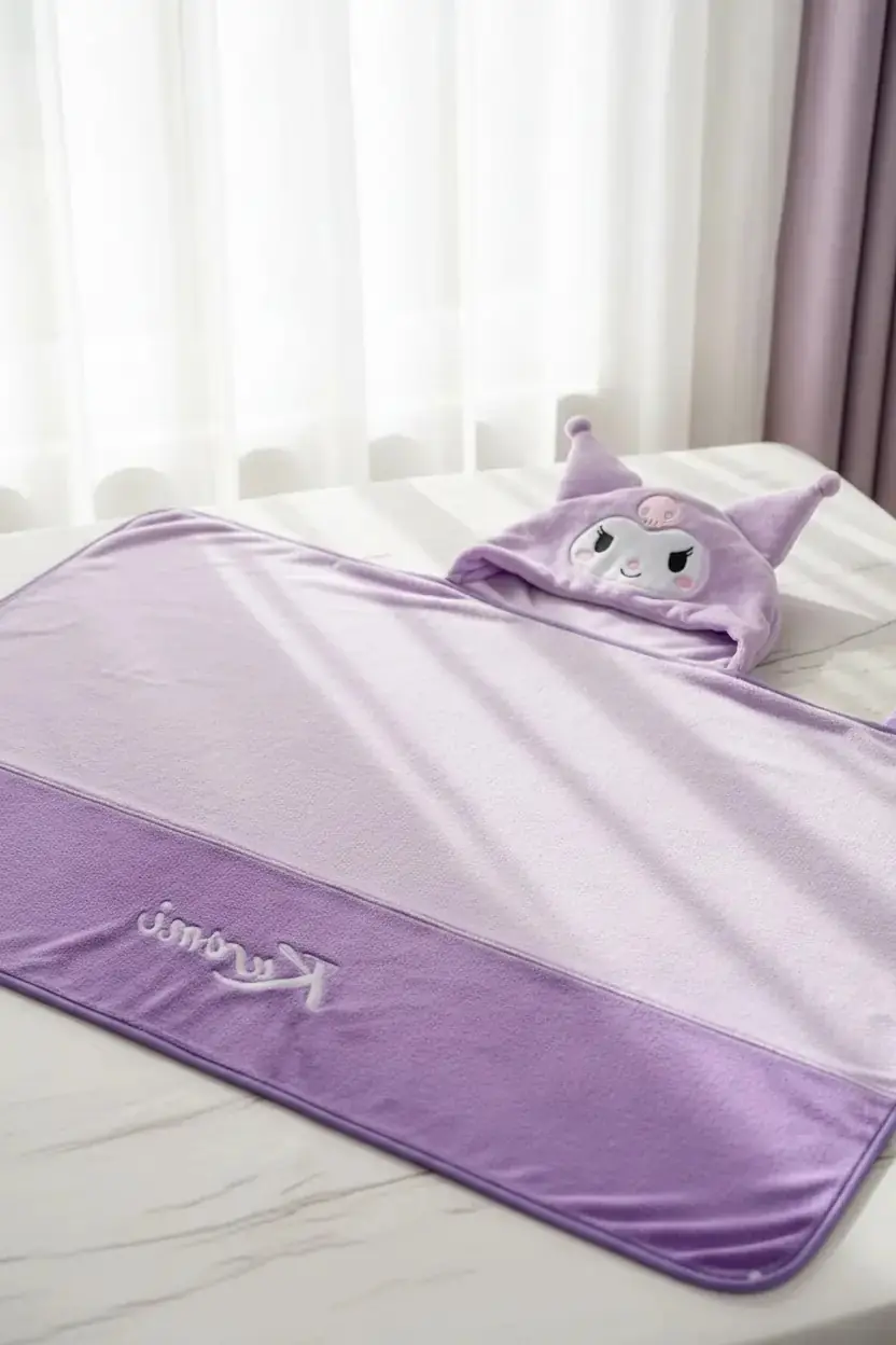 Sanrio Lisanslı Kuromi Kapüşonlu Battaniye – Yumuşak Dokulu Giyilebilir Battaniye 140x90 Cm