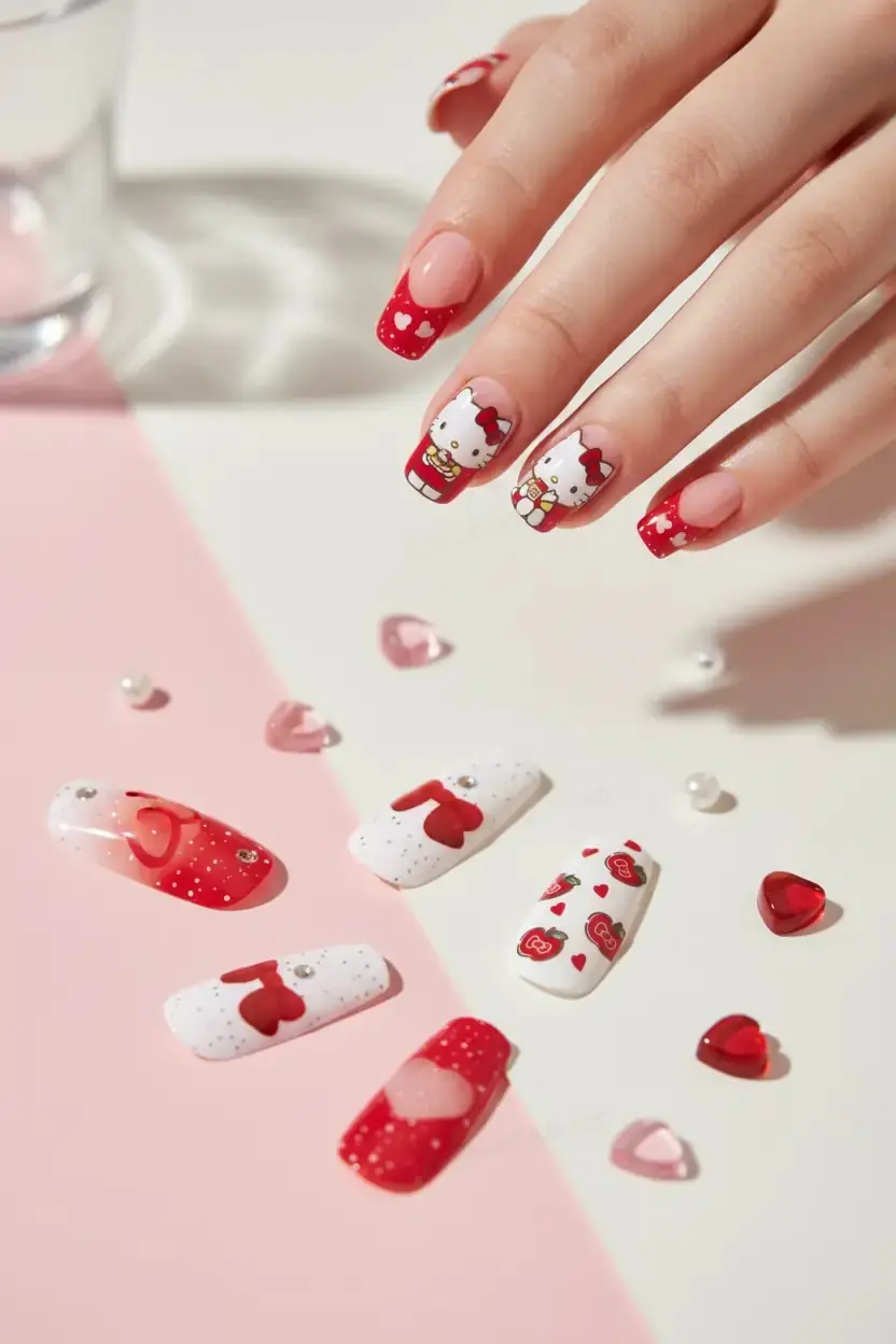 Sanrio Lisanslı Hello Kitty Jel Yapışkanlı Takma Tırnak – Pratik Şık Tasarım Model 03