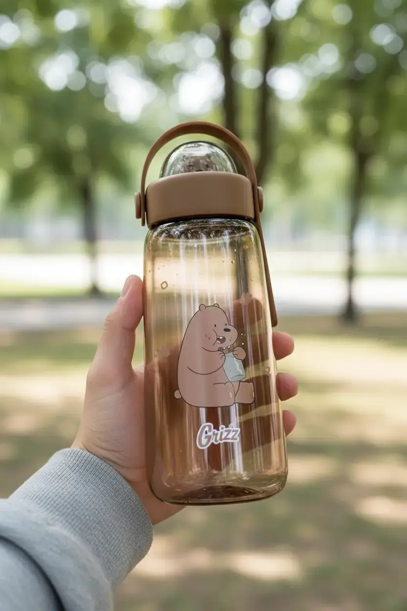 We Bare Bears Lisanslı Boz Ayı Figürlü Plastik Şişe – Sızdırmaz Hafif Su Matarası 600 ML