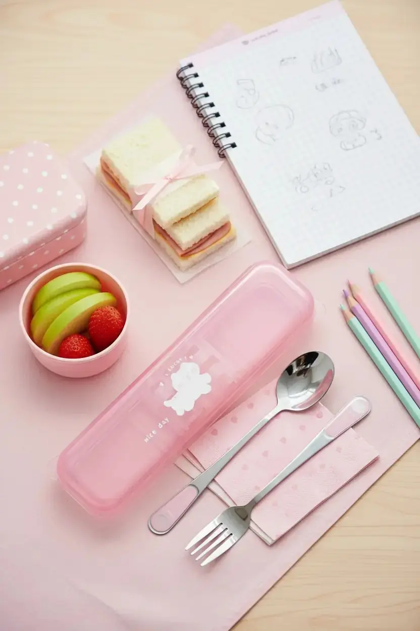 Miniso Lisanslı Hayvan Serisi Çatal Kaşık Seti Pembe