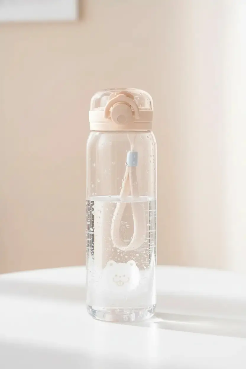 Miniso Lisanslı Hayvan Serisi Kapaklı Plastik Şişe Bej 620 Ml – Kayışlı