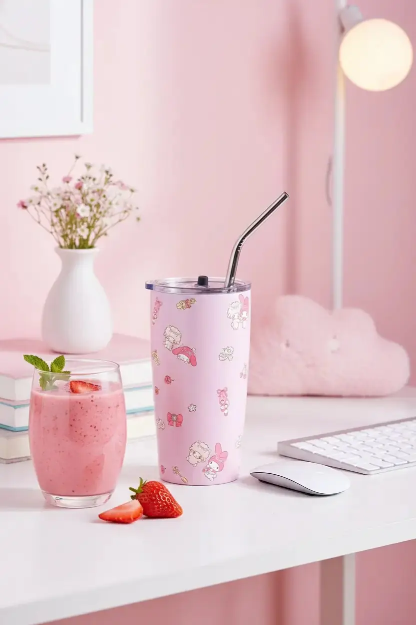 Sanrio Lisanslı My Melody Pipetli Çelik Matara – 304 Paslanmaz Çelik Pembe Matara 580 ml