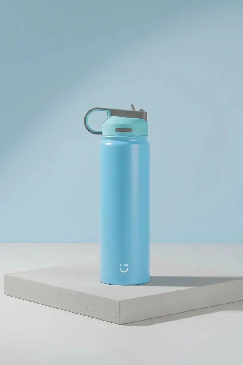 Miniso Lisanslı Klasik Tasarım Pipetli Çelik Suluk 900 ml – Sızdırmaz Kapaklı Mavi