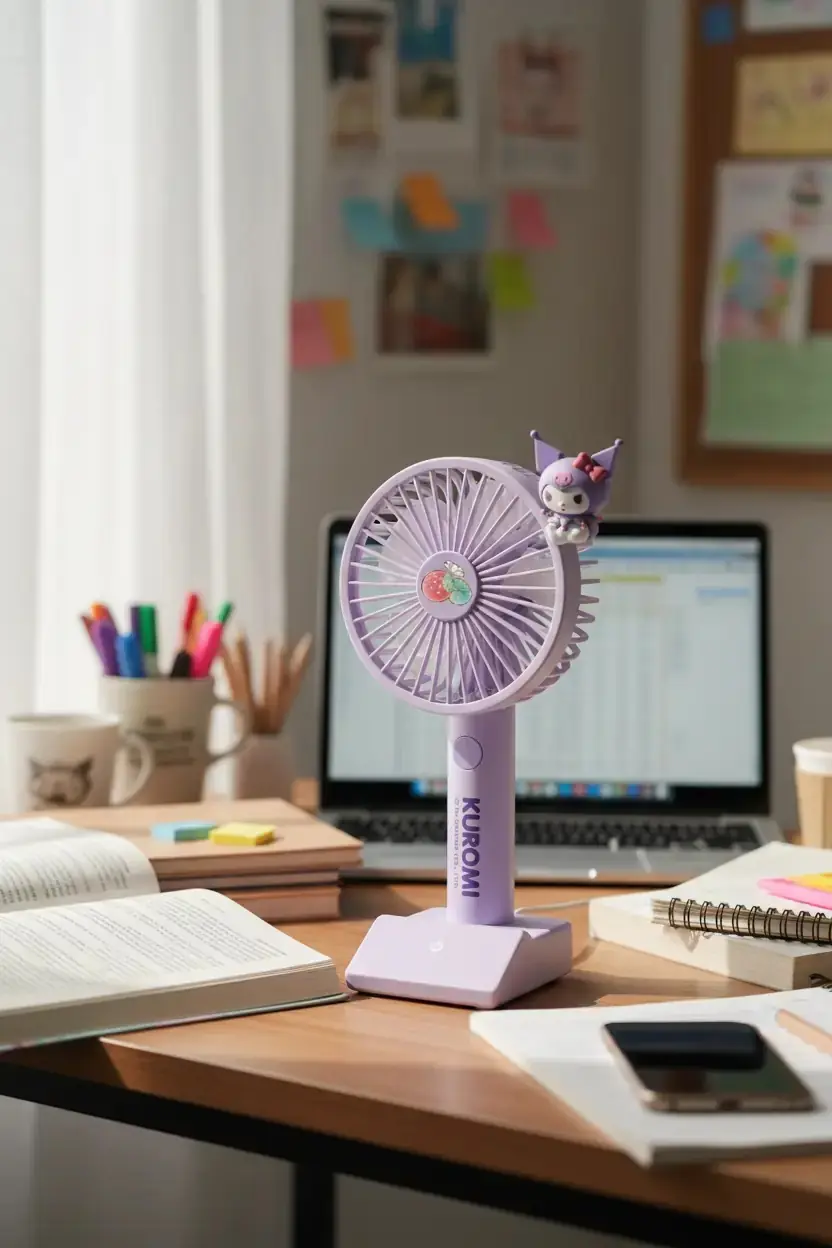 Sanrio Lisanslı Kuromi Mini El Vantilatörü – Taşınabilir Şarjlı Serinletici 21,5 Cm