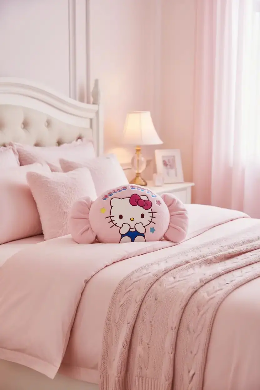 Sanrio Lisanslı Hello Kitty Peluş Yastık – Yumuşacık Şeker Figürlü Dekoratif Tasarım 38 Cm
