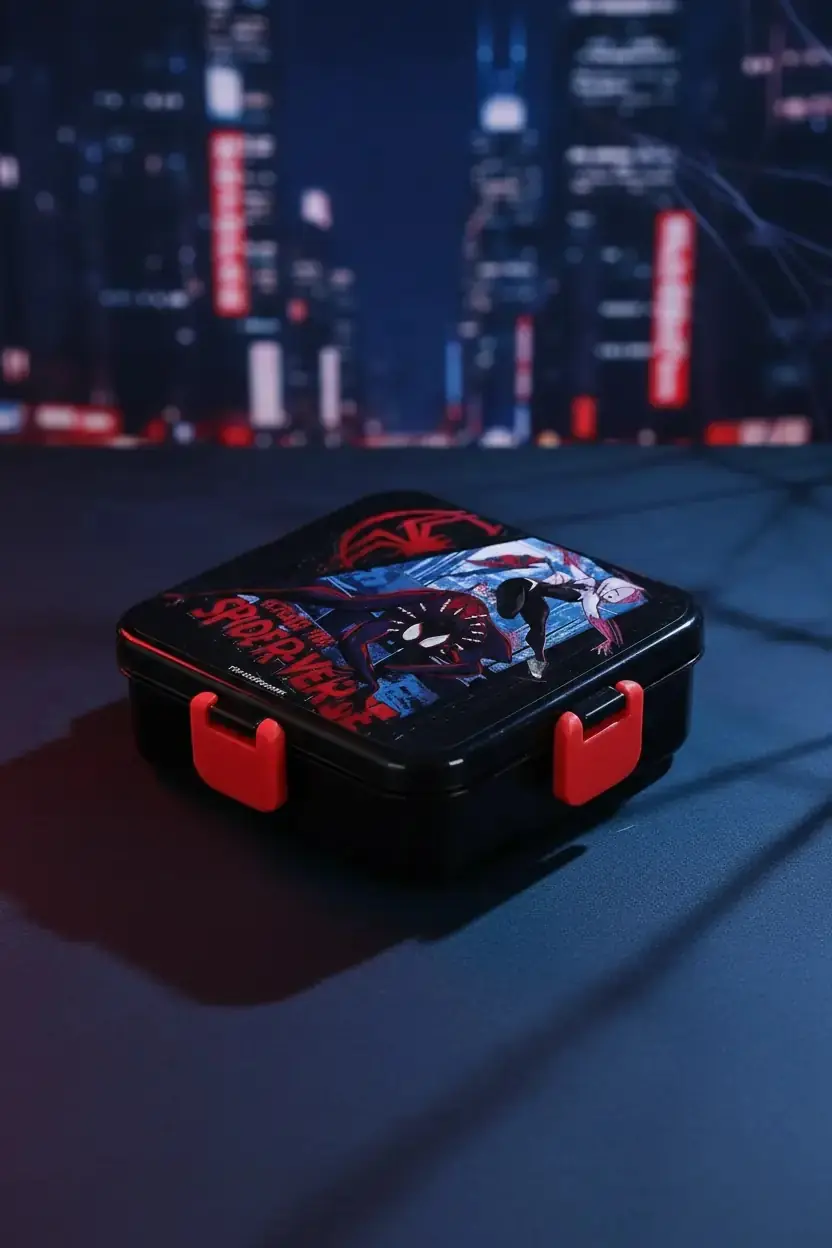Marvel Lisanslı Spider-Man Kare Yemek Kutusu 1200 mL – Bölmeli ve Çatal Kaşıklı Tasarım