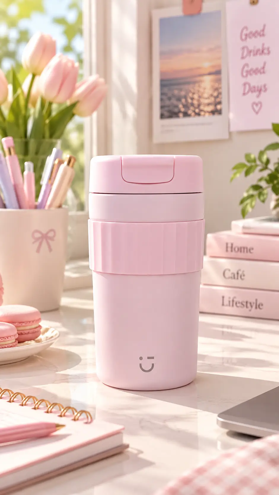 Miniso Lisanslı Minimalist Seri Termos Şişe 450 mL Pembe – Paslanmaz Çelik