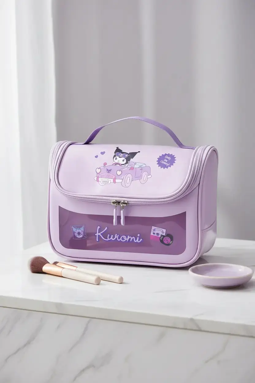 Sanrio Lisanslı Kuromi Makyaj Seyahat Çantası - Geniş İç Hacimli Fermuarlı Kozmetik Düzenleyici