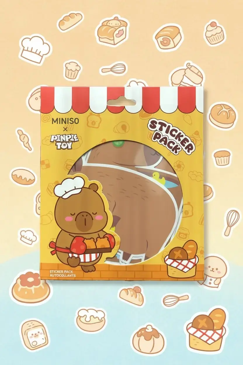 Miniso Lisanslı Pişirme Serisi Mimibara 16 Yaprak Sticker Seti Dekoratif Kağıt Çıkartma