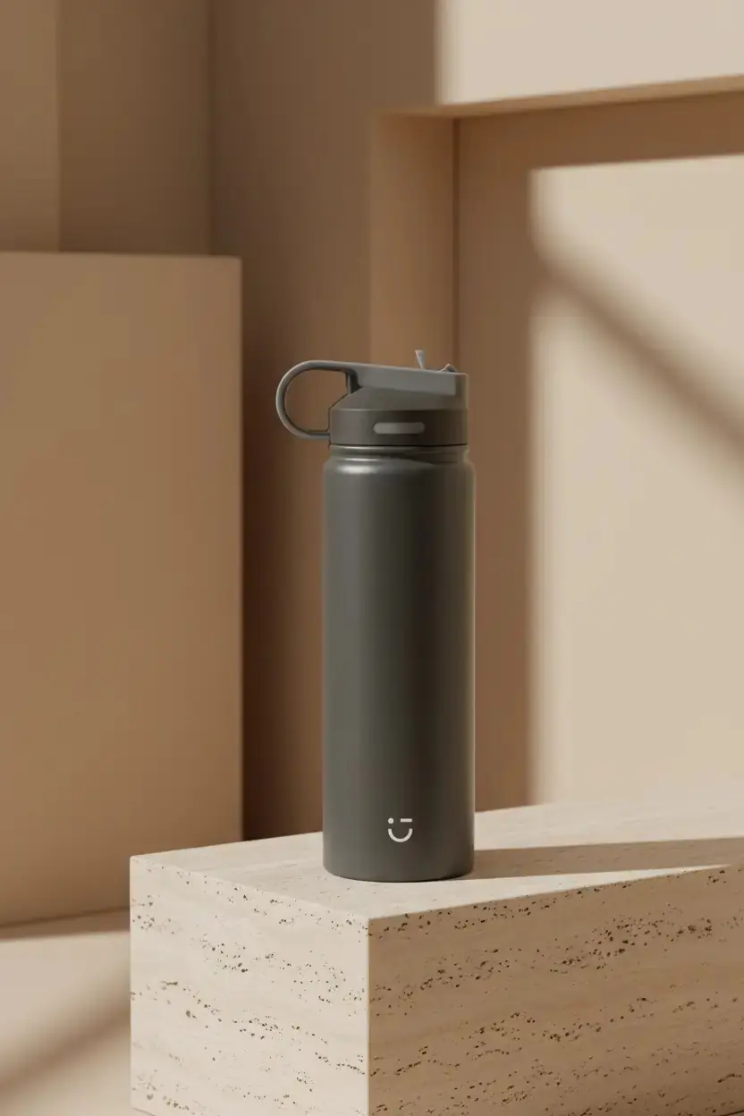 Miniso Lisanslı Klasik Tasarım Pipetli Çelik Suluk 900 ml – Sızdırmaz Kapaklı Gri