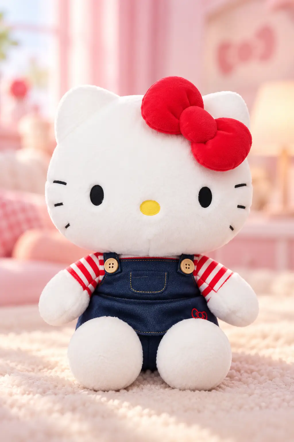 Sanrio Lisanslı Hello Kitty Klasik Koleksiyon Peluş Oyuncak 35 cm – Denim Detaylı