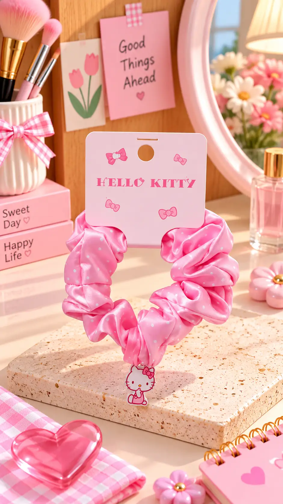 Sanrio Lisanslı Hello Kitty Saç Lastiği – Canlı Pembe Şık Aksesuar