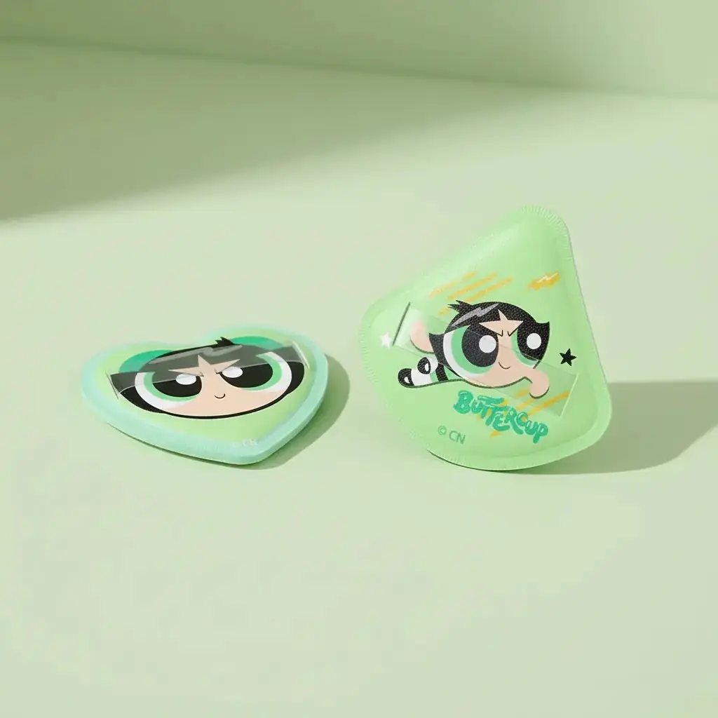 Powerpuff Girls Lisanslı Buttercup Makyaj Puf Seti Kalp Şekilli Esnek 7,8 Cm