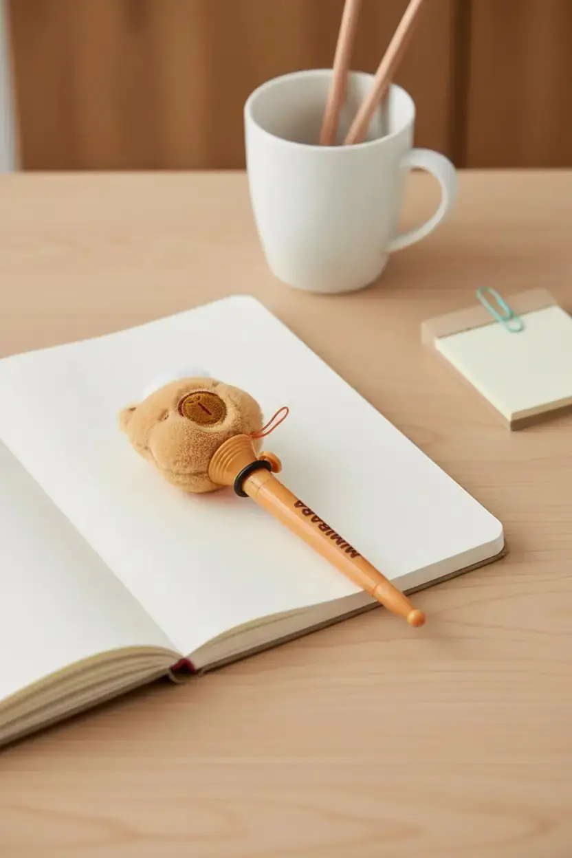 Miniso Lisanslı Pişirme Serisi Pop-Up Tükenmez Kalem 1.0 Mm Siyah (Mimibara Peluş Başlıklı)