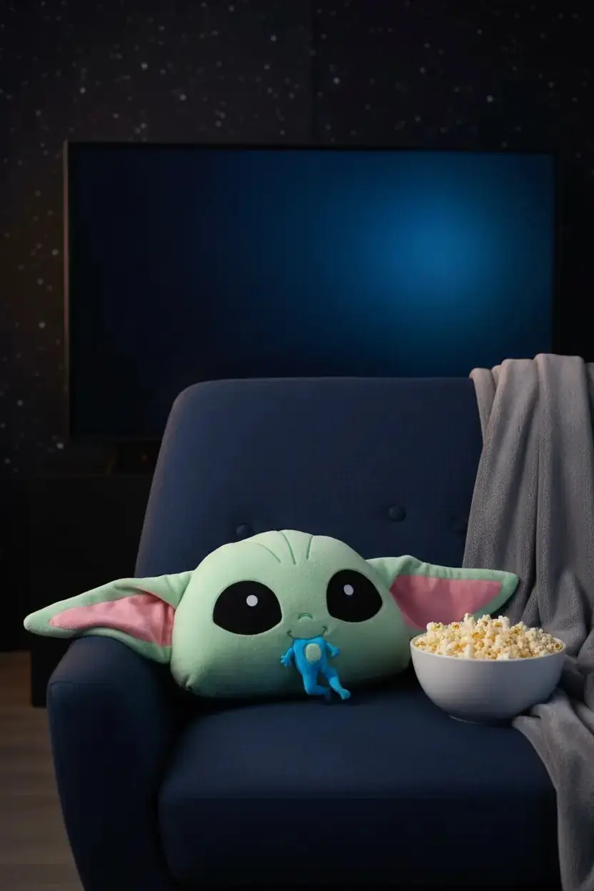 Star Wars Lisanslı Koleksiyonu 40 cm Kurbağa Yiyen Büyük Kafalı Grogu Peluş Yastık