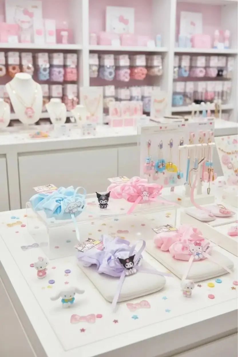 Sanrio Lisanslı Hello Kitty Saç Lastiği – Yumuşak Kumaş Şık Tasarım 13 Cm