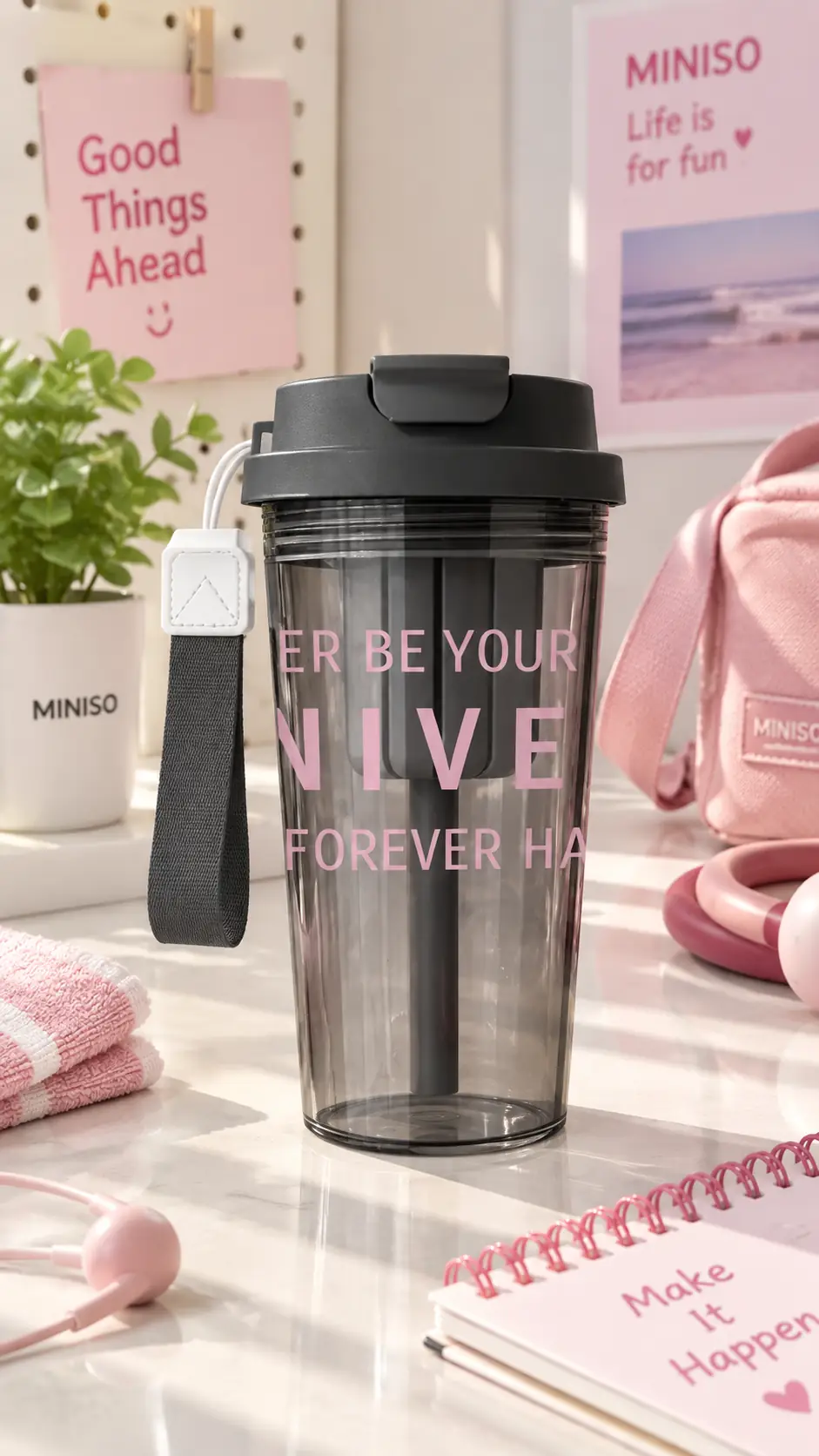 Miniso Lisanslı Düz Renk Seri Çift İçimli Askılı Tritan Matara 550 mL – Pratik Tasarım