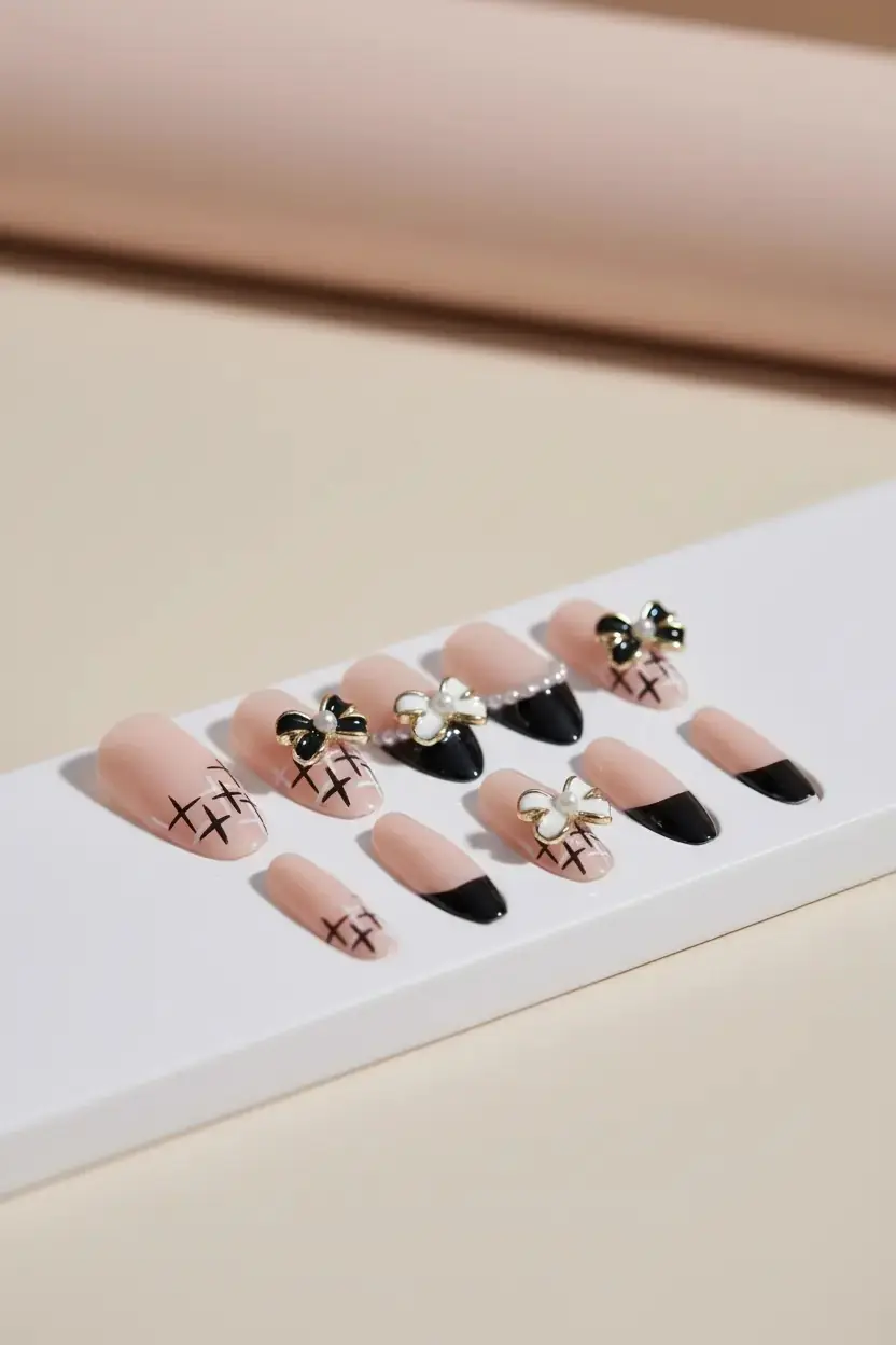 Gold Beauty Taşlı Takma Tırnak – Kendinden Yapışkanlı ve Zarif Detaylı Pratik Set