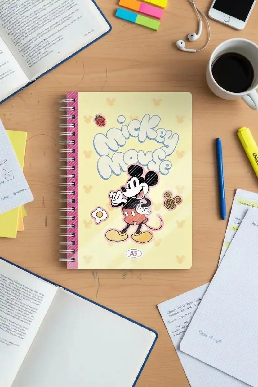 Disney Lisanslı Mickey Mouse Yemek Serisi A5 Boyutunda 80 Yaprak Çizgili PP Kapaklı Telli Not Defteri