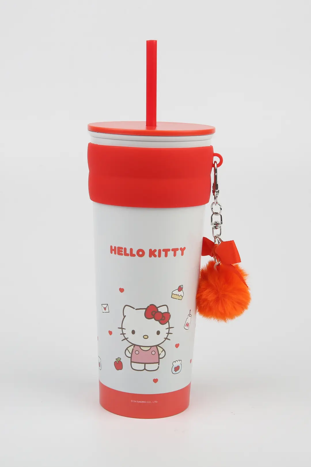 Sanrio Lisanslı Hello Kitty Matara 21 Cm – Pipetli Paslanmaz Çelik Charm Detaylı