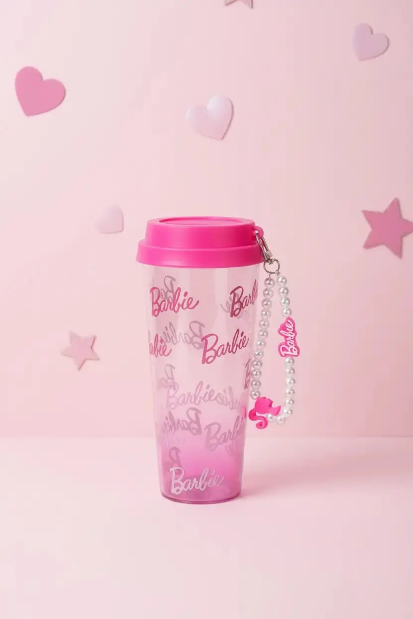 Barbie Lisanslı Plastik Şişe – Şık Boncuk Tutacaklı Ergonomik Tasarım 640 ML