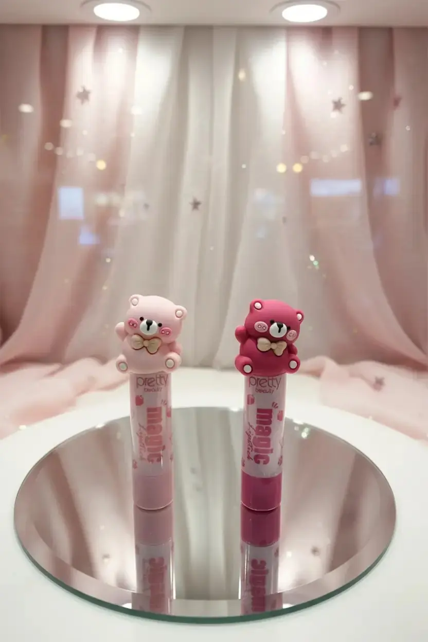 Pretty Ayıcık Figürlü Magic Lipstick Ruj – Renk Değiştiren Sihirli Dudak Parlatıcı