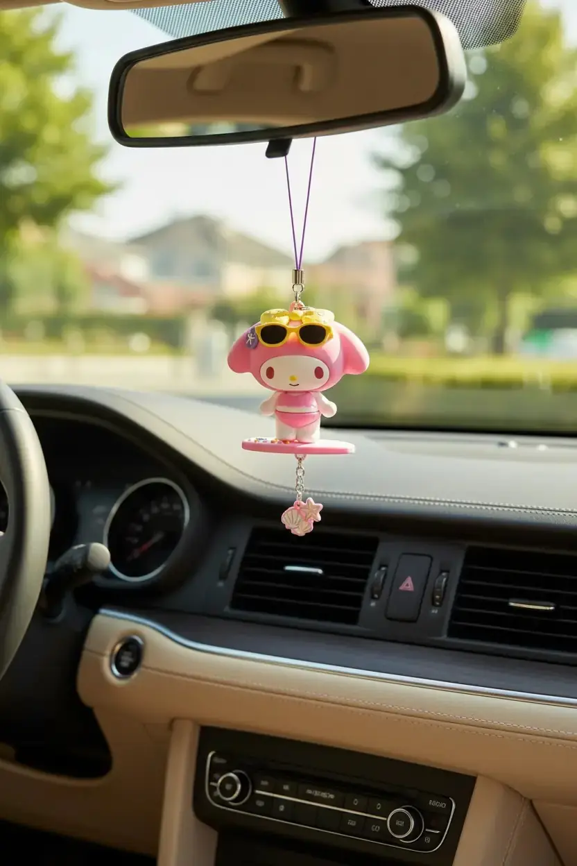 Sanrio Lisanslı Yaz Serisi My Melody Karakterli Dikiz Aynası Araba Süsü ve Dekoratif Araç Aksesuarı